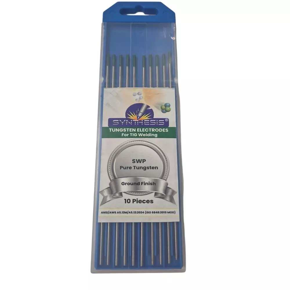 Synthesis SWP Pure Tungsten Electrodes Green Tip Color 3.2 mm Diameter Ground Finish for TIG Welding Use, (Pack of 10 Pcs)