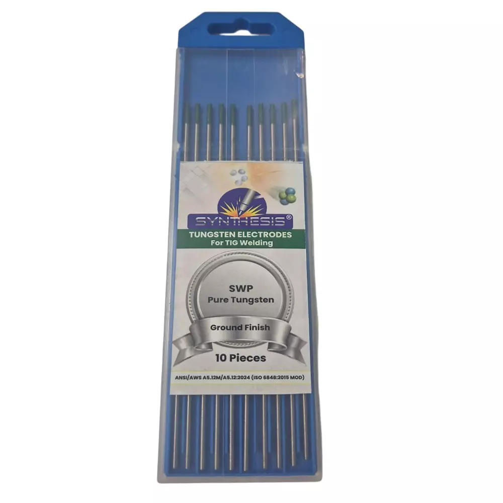 Synthesis SWP Pure Tungsten Electrodes Green Tip Color 1.6 mm Diameter Ground Finish for TIG Welding Use, (Pack of 10 Pcs)