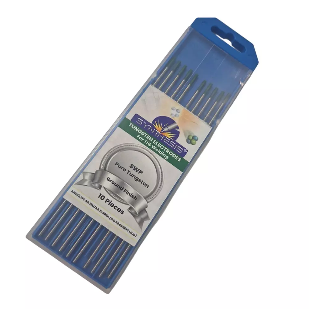 Synthesis SWP Pure Tungsten Electrodes Green Tip Color 1.6 mm Diameter Ground Finish for TIG Welding Use, (Pack of 10 Pcs)