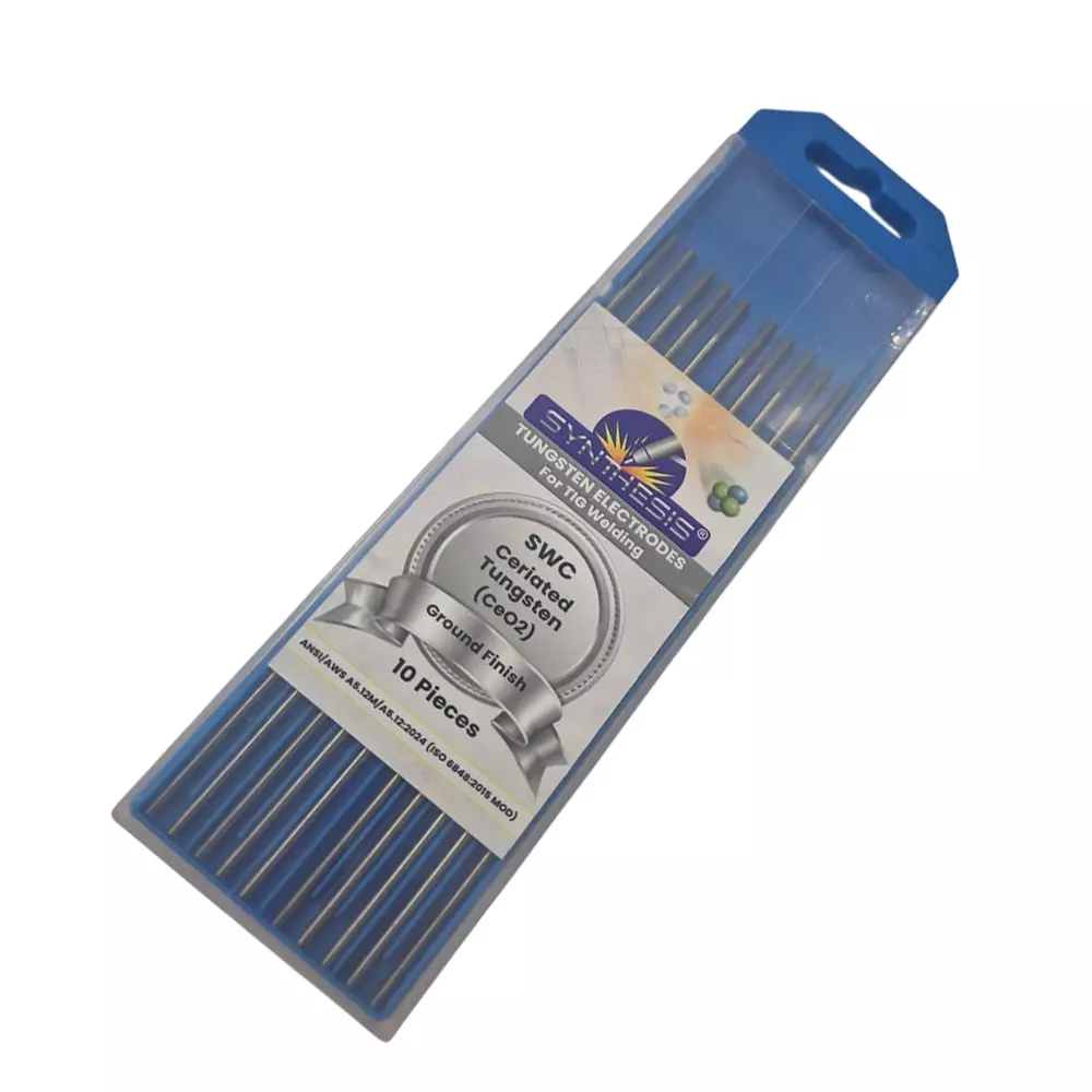 Synthesis SWC Ceriated Tungsten Electrodes Grey Tip Color 3.2 mm Diameter Ground Finish for TIG Welding Use, (Pack of 10 Pcs)