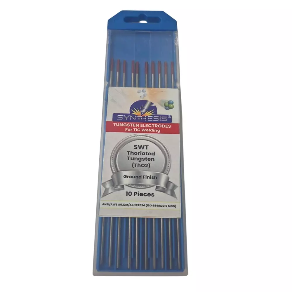Synthesis SWT Thoriated Tungsten Electrodes Red Tip Color 1.6 mm Diameter Ground Finish for TIG Welding Use, (Pack of 10 Pcs)