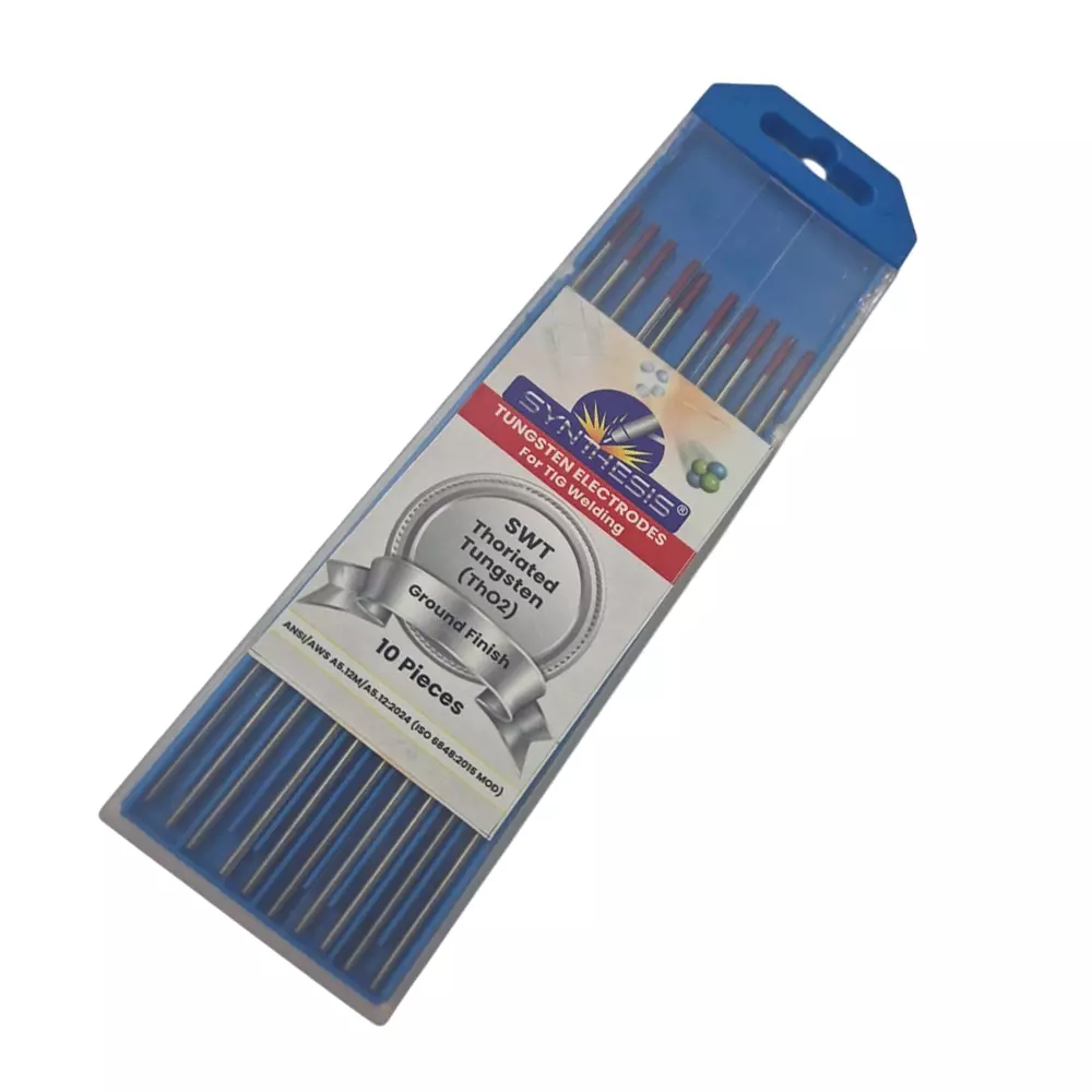 Synthesis SWT Thoriated Tungsten Electrodes Red Tip Color 1.6 mm Diameter Ground Finish for TIG Welding Use, (Pack of 10 Pcs)