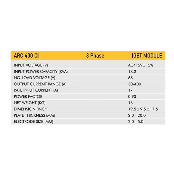 VIC IGBT MODULE Arc Welding Machine 18.2 KVA Power 3 Phase 30-400 A Current Range for Industrial Use, ARC 400 CI