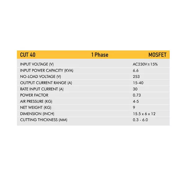 VIC MOSFET CUT Welding Machine 6.6 KVA Power Single Phase 15-40 A Current Range for Industrial Use, CUT 40