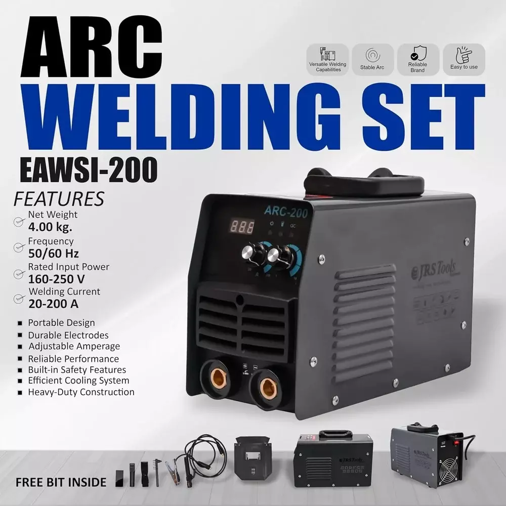 jrs-drive-200-amp-arc-welding-machine-igbt-technology-and-1-phase-eawsi-200-with-accessories