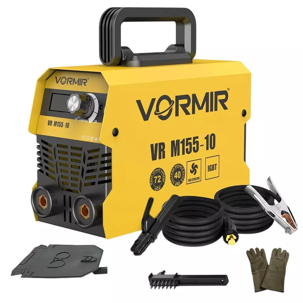 VORMIR Inverter MMA Welding Machine 155 A Current 220 V ±15% Input Voltage 1 Phase IGBT Technology with Accessories, VR M155-10