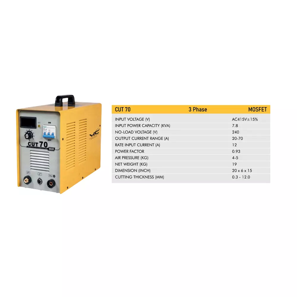 VIC MOSFET CUT Welding Machine 7.8 KVA Power 3 Phase 20-70 A Current Range for Industrial Use, CUT 70