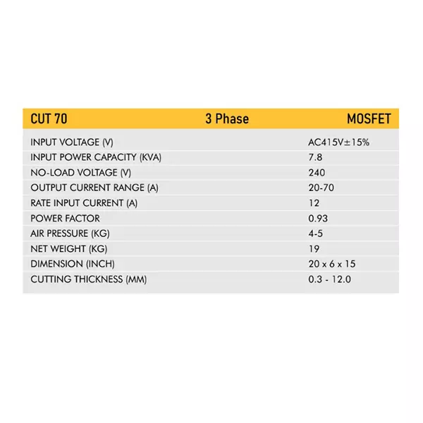 VIC MOSFET CUT Welding Machine 7.8 KVA Power 3 Phase 20-70 A Current Range for Industrial Use, CUT 70