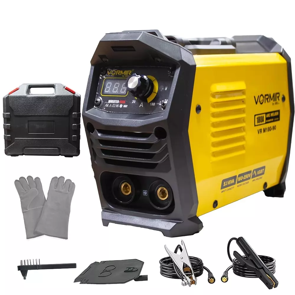 VORMIR Inverter MMA Welding Machine 180 A Current 220 V AC Input Voltage 1 Phase IGBT Technology with Accessories, VR M180-90