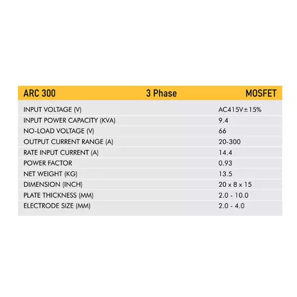 VIC MOSFET Arc Welding Machine 9.4 KVA Power 3 Phase 20-300 A Current Range for Industrial Use, ARC 300