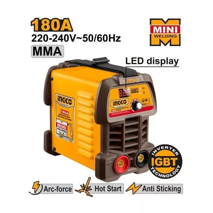 Ingco MMA Welding Machine IGBT Technology 1 Phase 180 Amp and LED Display, ING-MMA18049