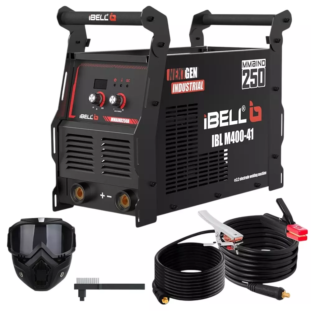 IBELL Industrial MMA Inverter Welding Machine 250 A 1 Phase 220 V ±15% Input Voltage Advanced IGBT Technology with Accessories, IBL M400-41
