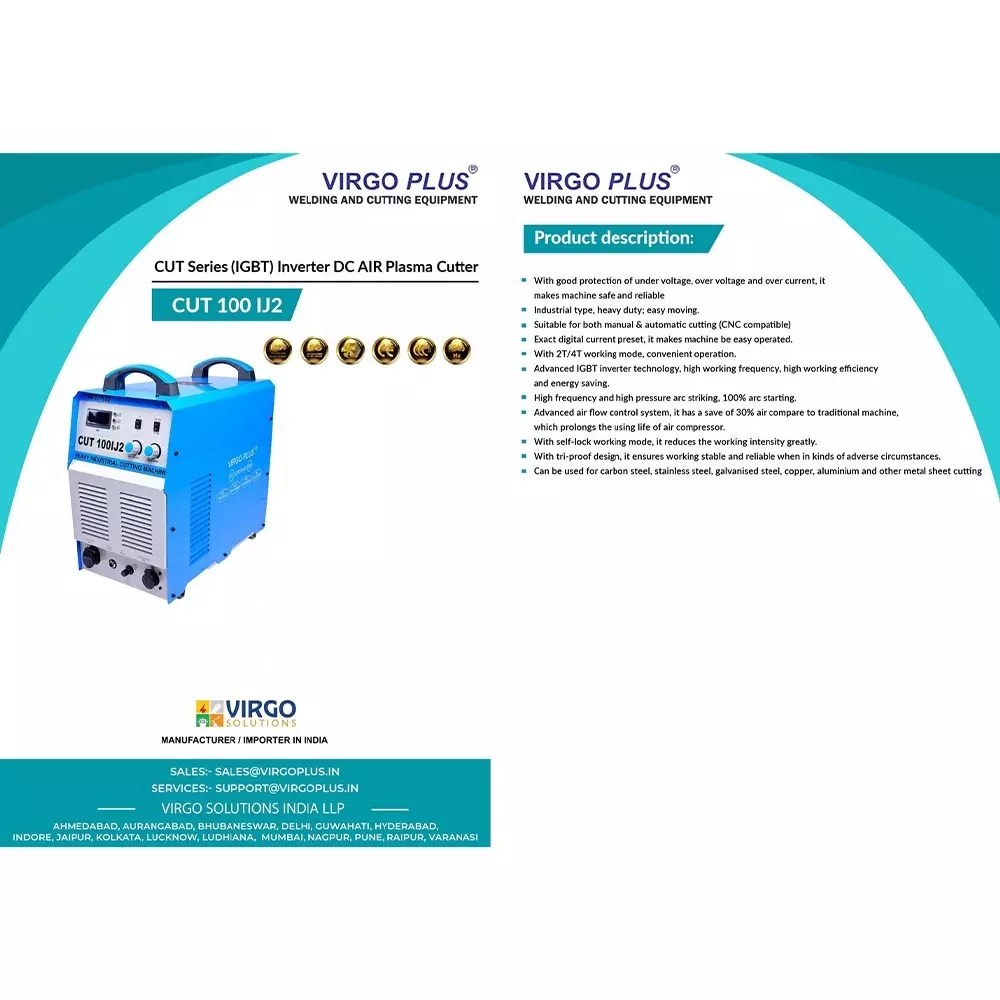 Virgo Plus Inverter DC IGBT Welding Machine with Air Plasma Cutter Kit 21 A Current 3 Phase Electric for Industrial Use, CUT 100 IJ2