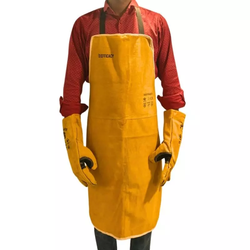 Efficacy Welding Apron Without Pocket Yellow Color Leather Material, Size 35 x 24 inch (88.9 x 60.9 cm)