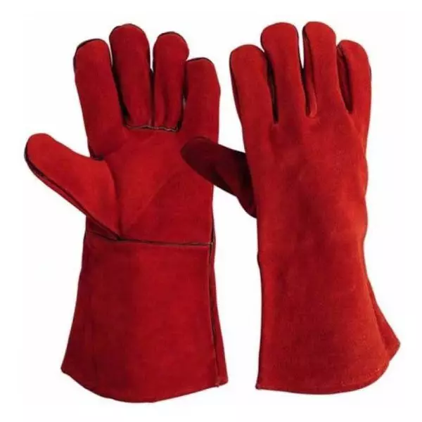 GENERIC Hand Gloves Leather Full Finger Red for Industrial Use, (Pack of 10 Pair)