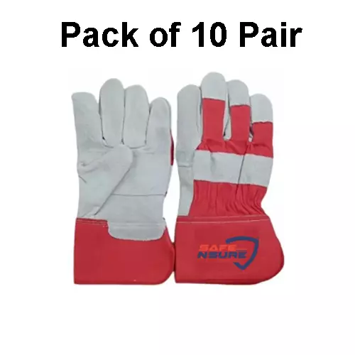 Safe N Sure Canadian Gloves 254 mm (10 inch) Drill Back Rubberized Cuff Leather, SCG 30 (Pack of 10 Pair)