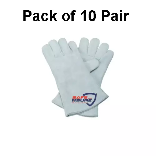 Safe N Sure Welders Gloves 355 mm (14 inch) Leather Inner Lining White (Pack of 10 Pair)