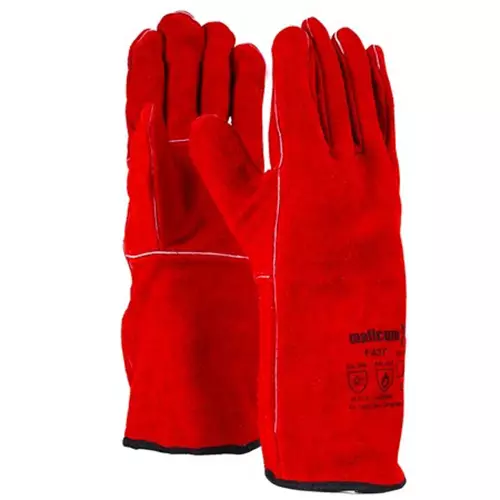 Mallcom Split Leather Welding Gloves Size 8 (Medium) Red Color, F437 (Pack of 4 Pair)