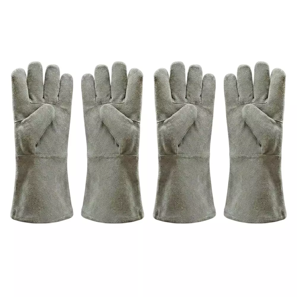 Dalbir Heavy Duty Welding Gloves 28 cm Size Light Grey Leather for Industrial Use, (Pack of 2 Pair)