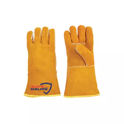 Safe N Sure Welders Gloves 355 mm (14 inch) Split Cowhide Leather Inner Linning Yellow, SWG 44 (Pack of 10 Pair)