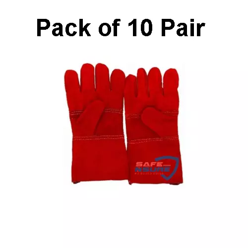 Safe N Sure Welders Gloves 15 cm Cuff Length Fully Lined Leather Red, SWG 40 (Pack of 10 Pair)
