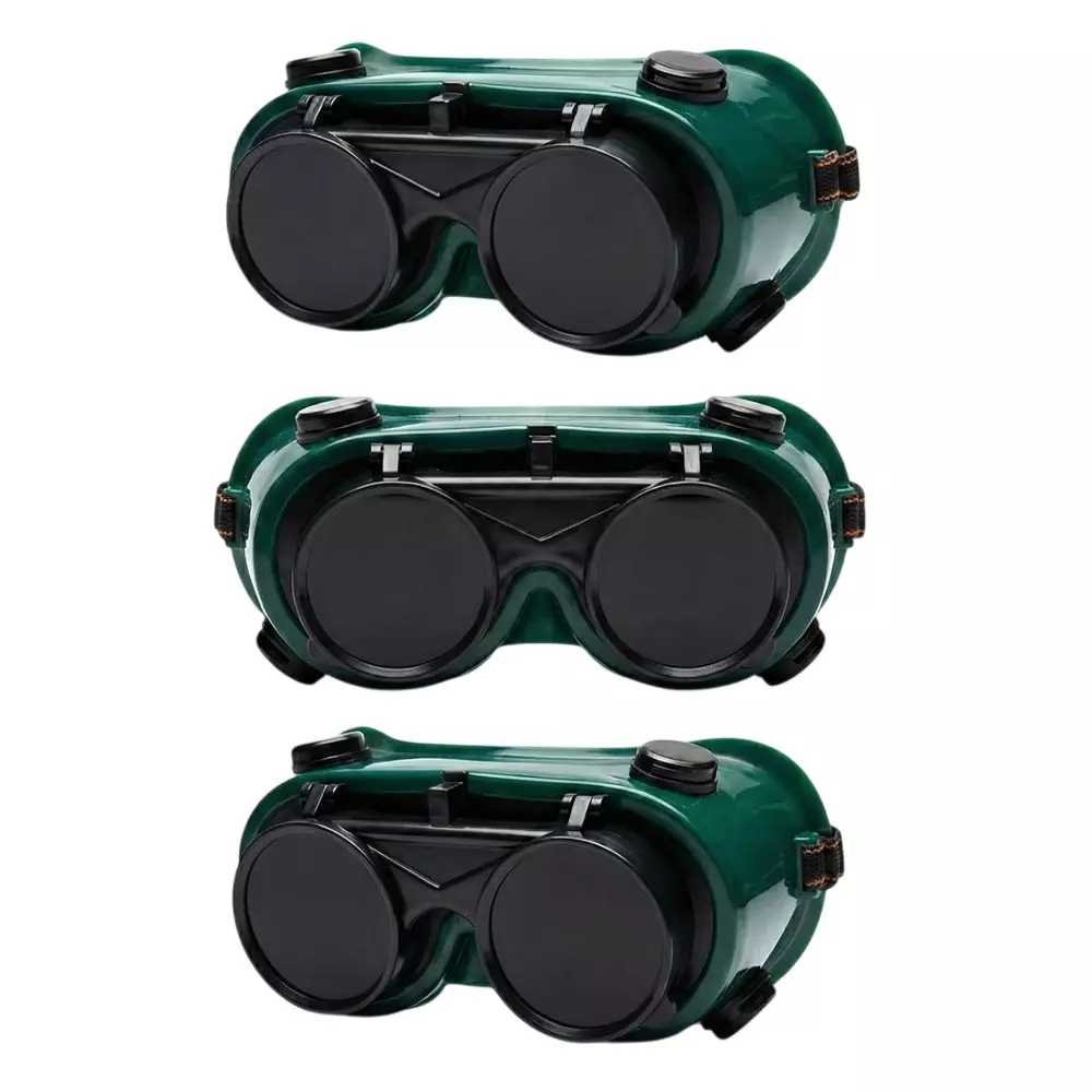 Dalbir Heavy Duty Welding Goggle with Flip-up Lenses Black & Green Acrylonitrile Butadiene Styr & Vinyl Full Rim for Multipurpose Use, (Pack of 3 Pcs)