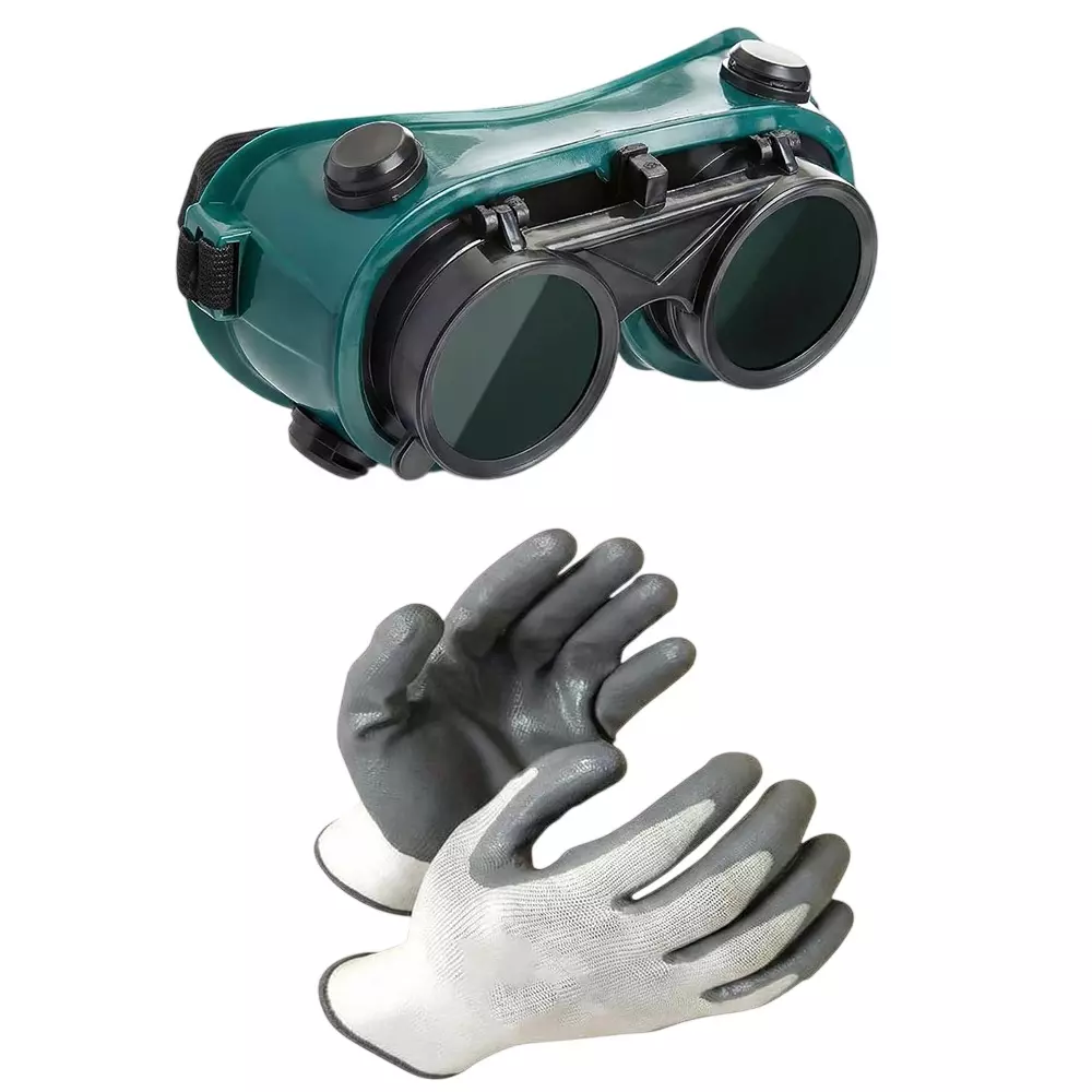 Dalbir Flip-up Welding Goggle with Safety Gloves Free Size Silicone Rubber Full Rim Polycarbonate Lens Material for Multipurpose Use