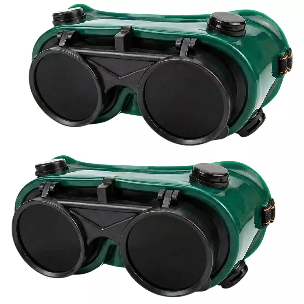 Dalbir Heavy Duty Welding Goggle with Flip-up Lenses Black & Green Acrylonitrile Butadiene Styr & Vinyl Full Rim for Multipurpose Use, (Pack of 2 Pcs)