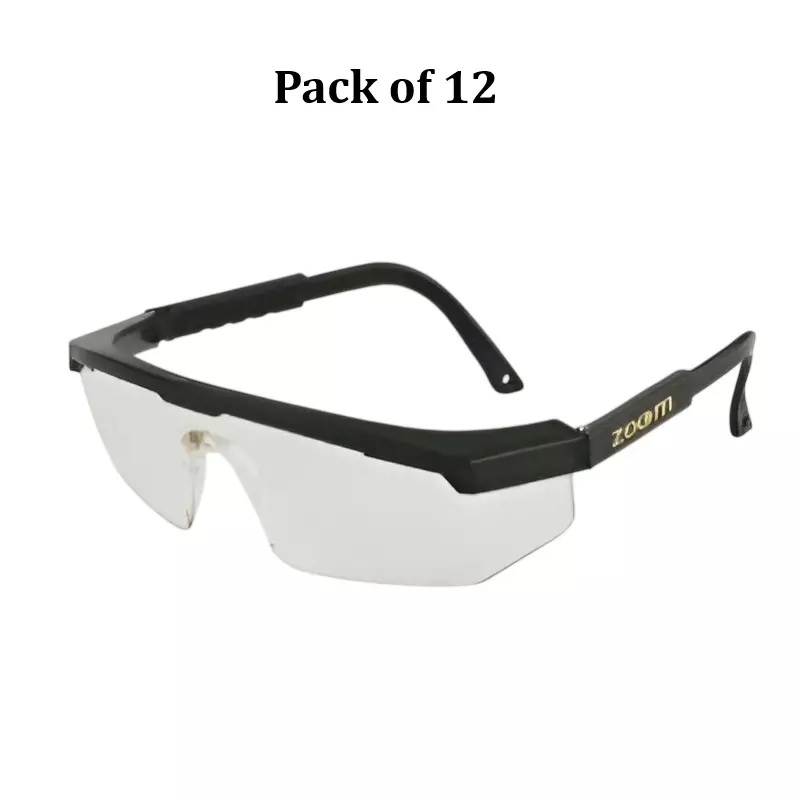 Zoom Welding Safety Goggles Polycarbonate Semi Rim Clear for Industrial Use, (Pack of 12 Pcs)