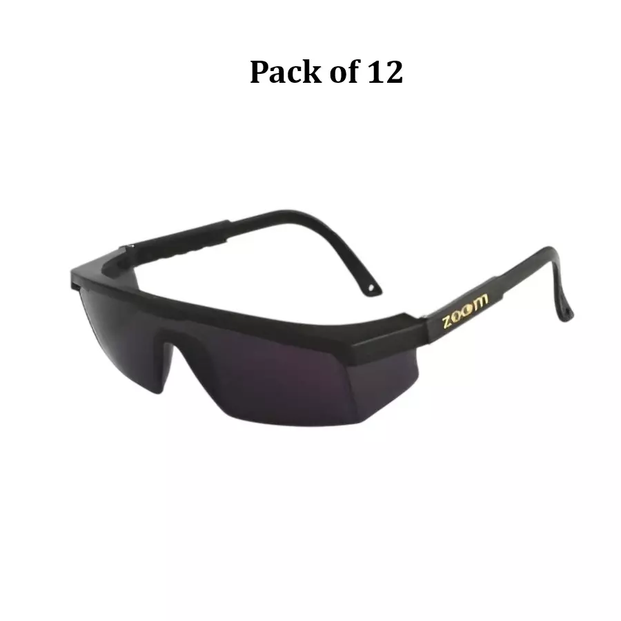 Zoom Welding Safety Goggles Polycarbonate Semi Rim Black for Industrial Use, (Pack of 12 Pcs)
