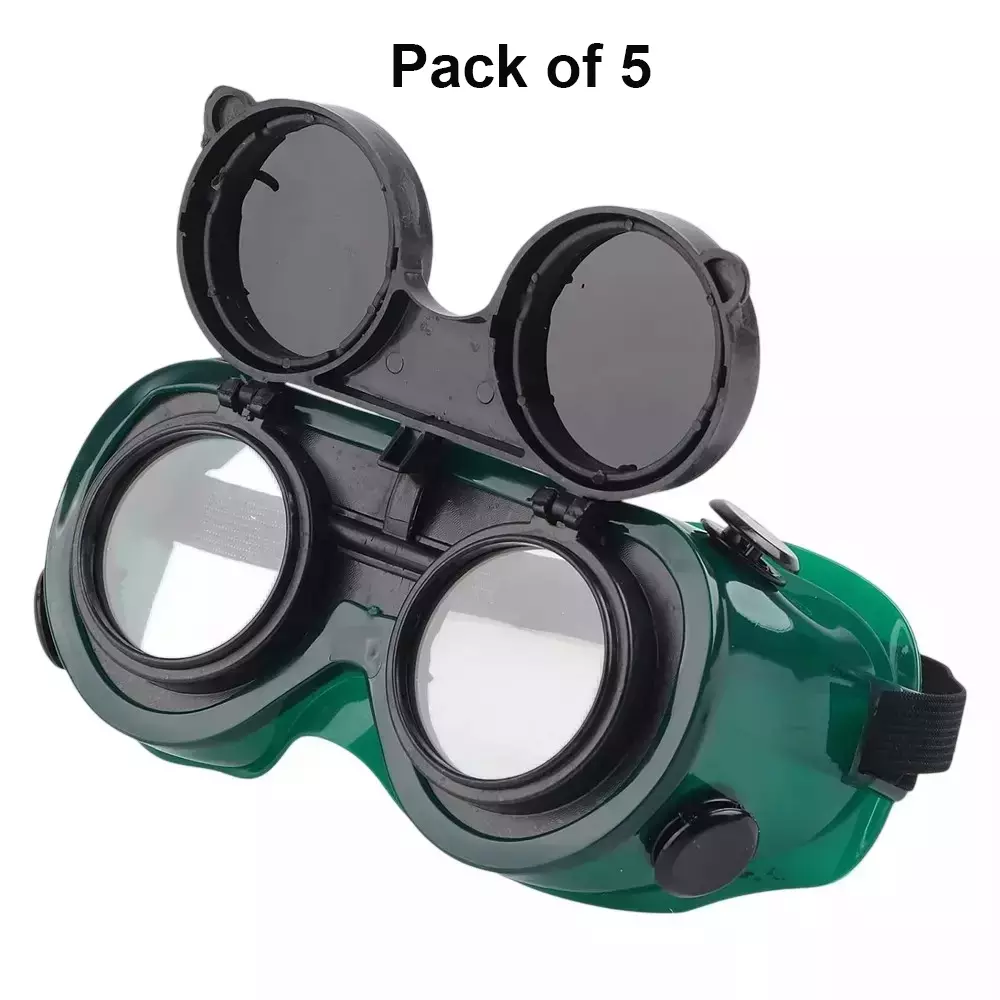 beggosafe-welding-flipup-goggle-plastic-frame-adjustable-elastic-headband-free-size-dark-green-pack-of-5