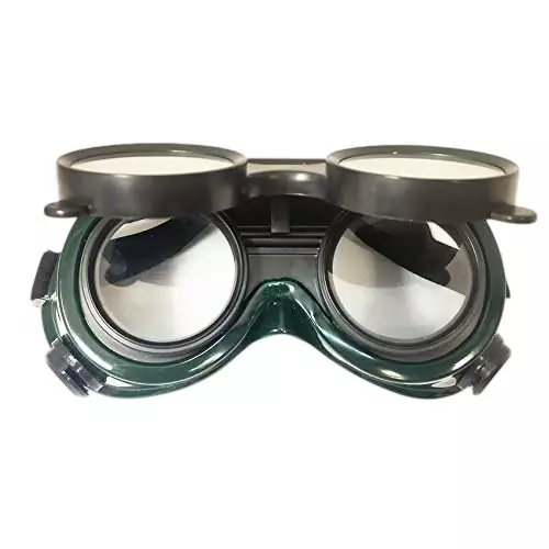 Dalbir Heavy Duty Welding Goggle with Flip-up Lenses Black & Green Plastic & Elastic Fabric Full Rim for Multipurpose Use