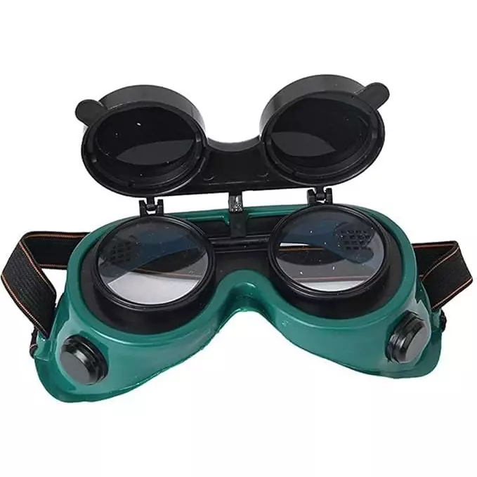 Veltrix Welding Safety Goggles with Flip-Up Dark Lens Full Rim Frame Free Size (Pack of 5 Pcs)