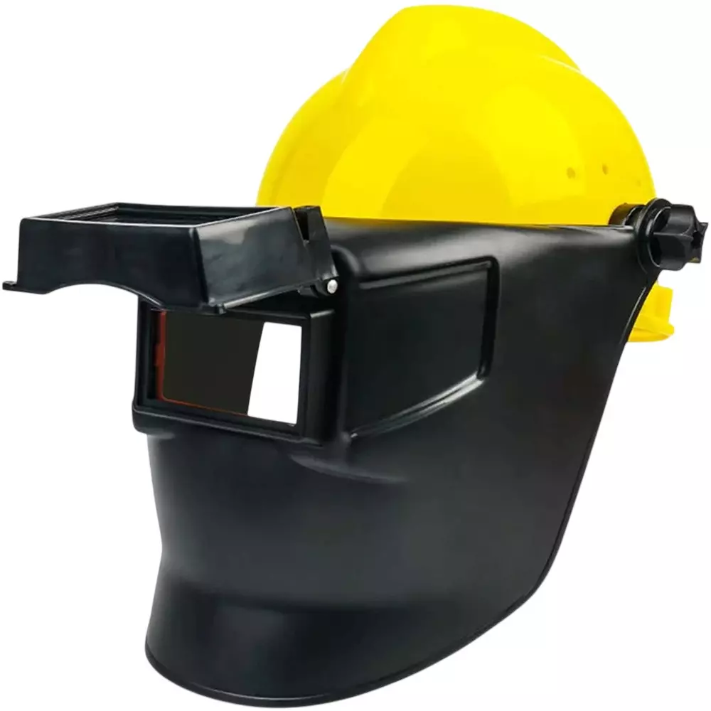 SHIV ALASKA Flip up Adjustable Welding + Safety Helmet Polypropylene Black & Yellow Free Size for Welding Work