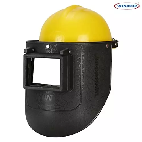 Windsor Safety Helmet with Spring Loaded 9x13 Inch Ratchet Closure Type Black and Yellow