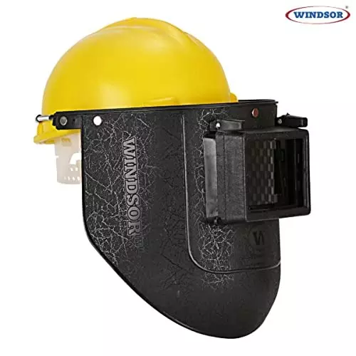 Windsor Safety Helmet with Spring Loaded 9x13 Inch Ratchet Closure Type Black and Yellow