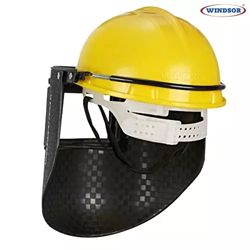 Windsor Safety Helmet with Spring Loaded 9x13 Inch Ratchet Closure Type Black and Yellow