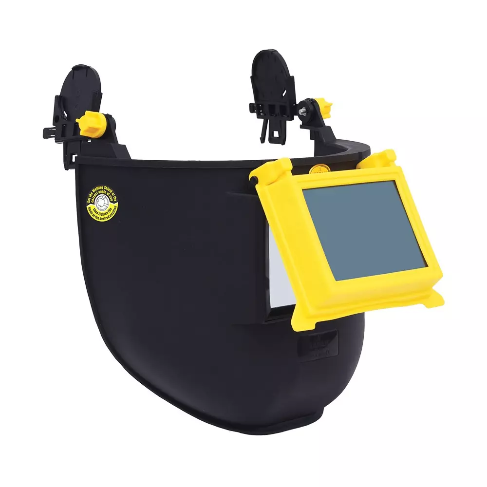 Karam Helmet Attachable Welding Shield With Clear Polycarbonate Lens & IR11 Lens Polypropylene Body Black, Yellow Color, ES71