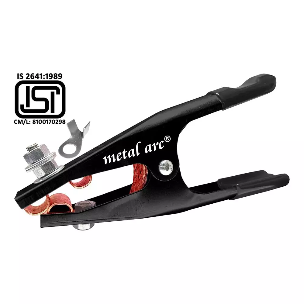 metal-arc-crocodile-earth-clamp-with-washer-kit-powder-coating-brass-black-300-a-for-welding-earthing-grounding-use-ecml303wi