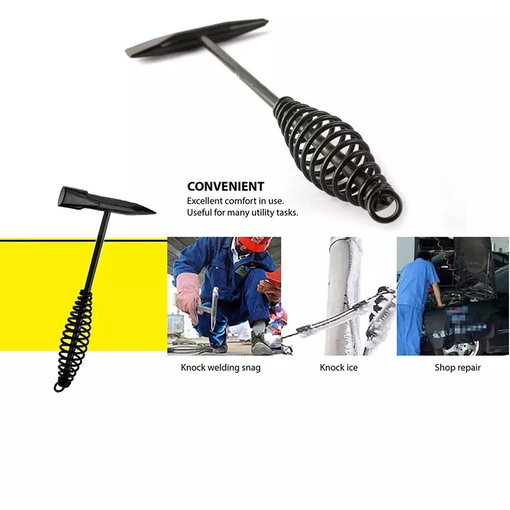 Elysian Double Chisel Welding Chipping Hammer with Helical Spring Grip 254 mm Length Black Steel for Industrial Use