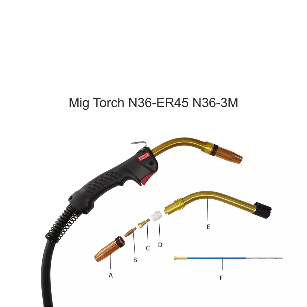 APS MIG Welding Gun Torch Copper Nozzle Efficient Air Cooled 0.8 mm to 1.6 mm Wire Size for Welding Machine, N36-ER45-3M