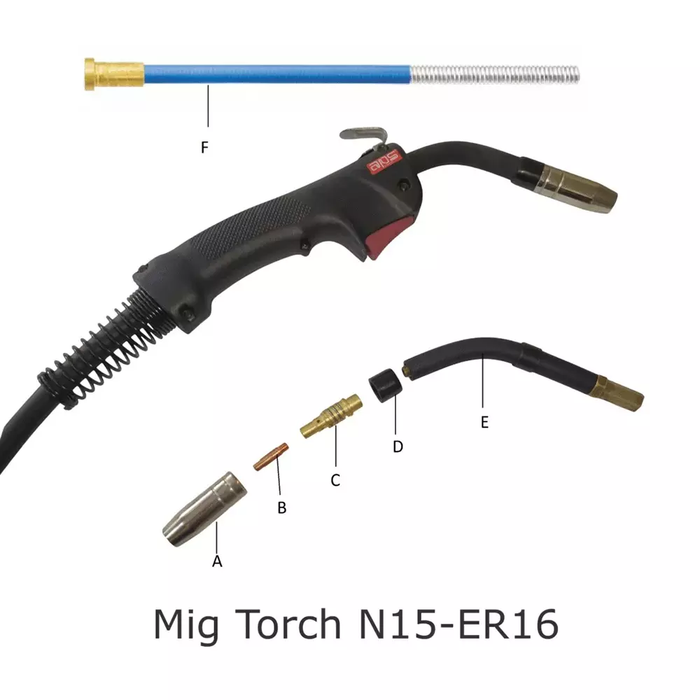 APS MIG Welding Gun Torch Copper Nozzle Efficient Air Cooled 0.6 mm to 1.0 mm Wire Size for Welding Machine, N15-ER16-3M