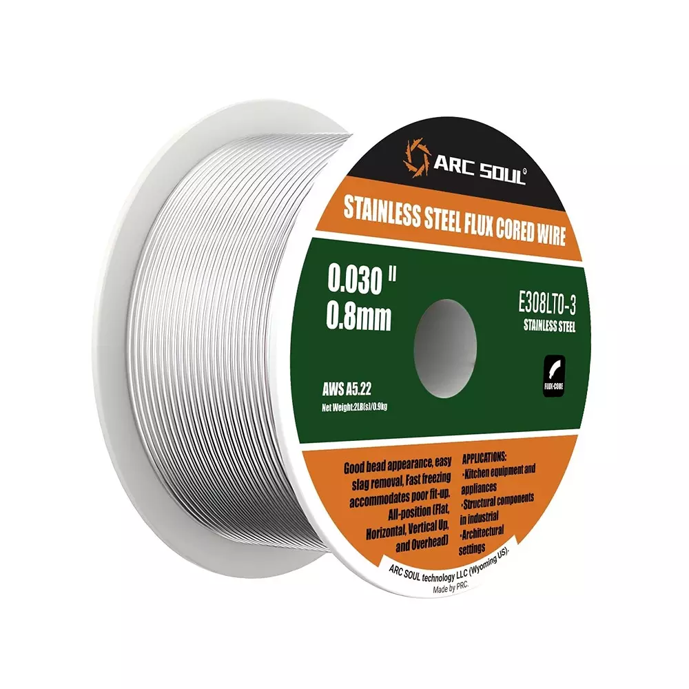 ARC SOUL Flux Cored Welding Wire Stainless Steel 0.8 mm (0.030 inch) Diameter 900 g [2 Lbs] Spool Weight, E308LTO-3