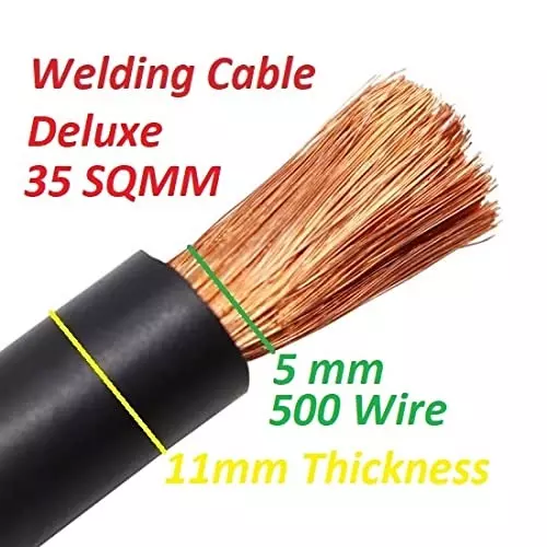 Elephant Deluxe Welding Cable Size 35 Sq mm Copper Conductor 36 Gauge Black Color, DLX3550 (Roll of 50 m)